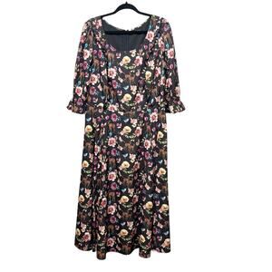 eShakti Womens Maxi Dress Large Novelty Dark Floral Forest Fairy Garden Party